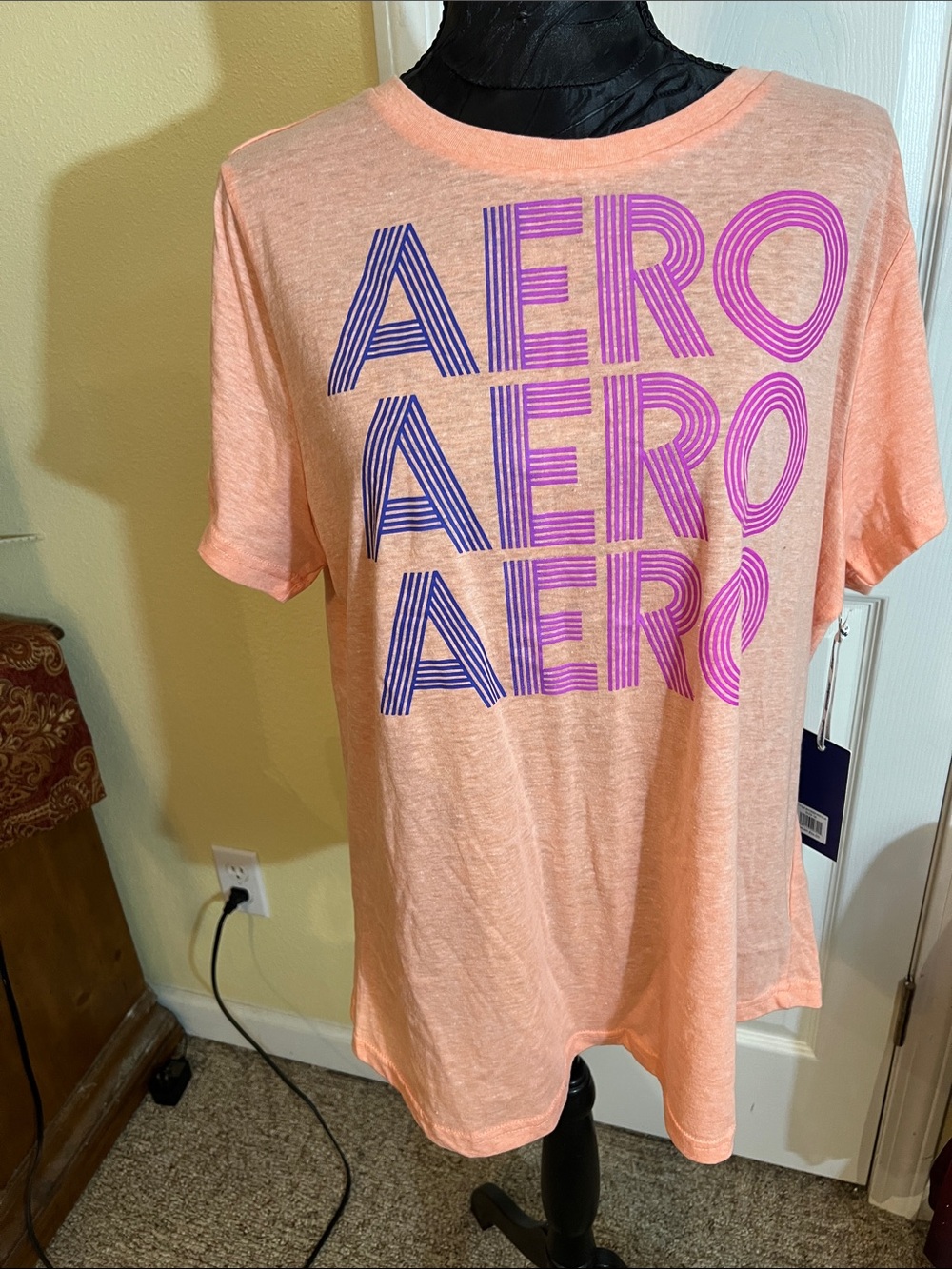Aeropostale Peach Short Sleeve Tee with Purple and Pink Logo